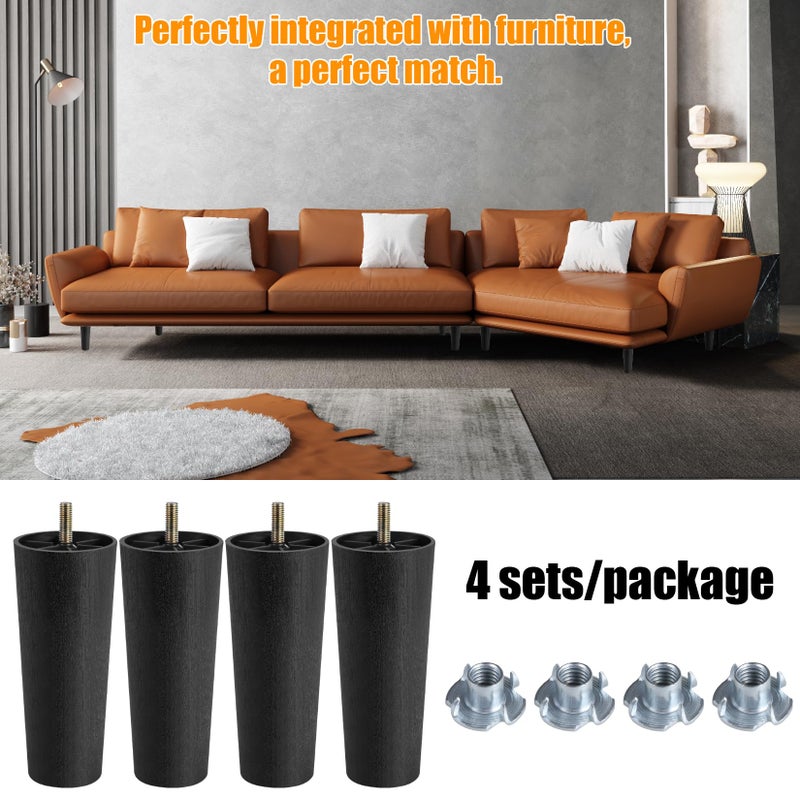 Manesi 4 inch Plastic Furniture Legs, Round Tapered Table Legs Black Sofa Legs Replacement Legs with M8 Hanger Bolts for Couch Table Sofa, Pack of 4-70 x 50 x 100mm - Image 5